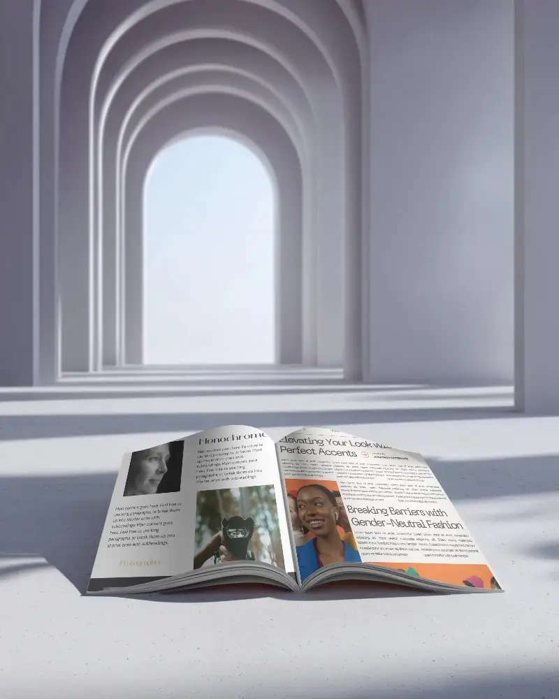 Empty Spread Magazine Mockup In Contemporary Environment With Soft Shadow Effects