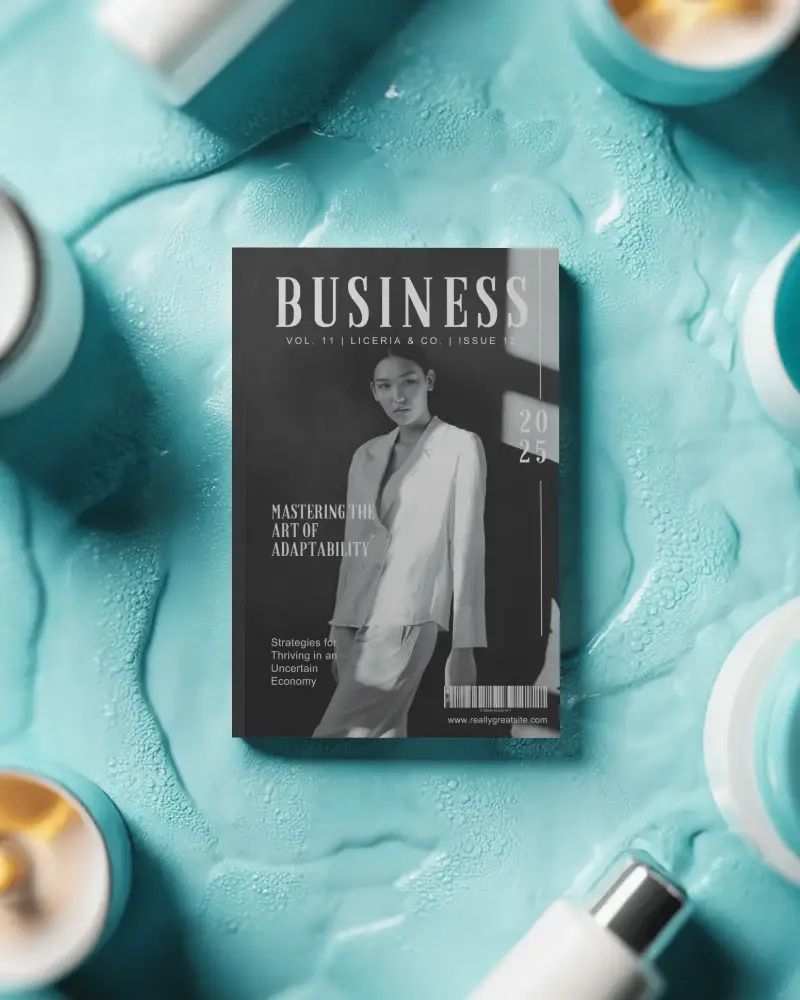 Top View Aqua Liquid Magazine Mockup With Minimal Blank Cover For Modern Editorial Design