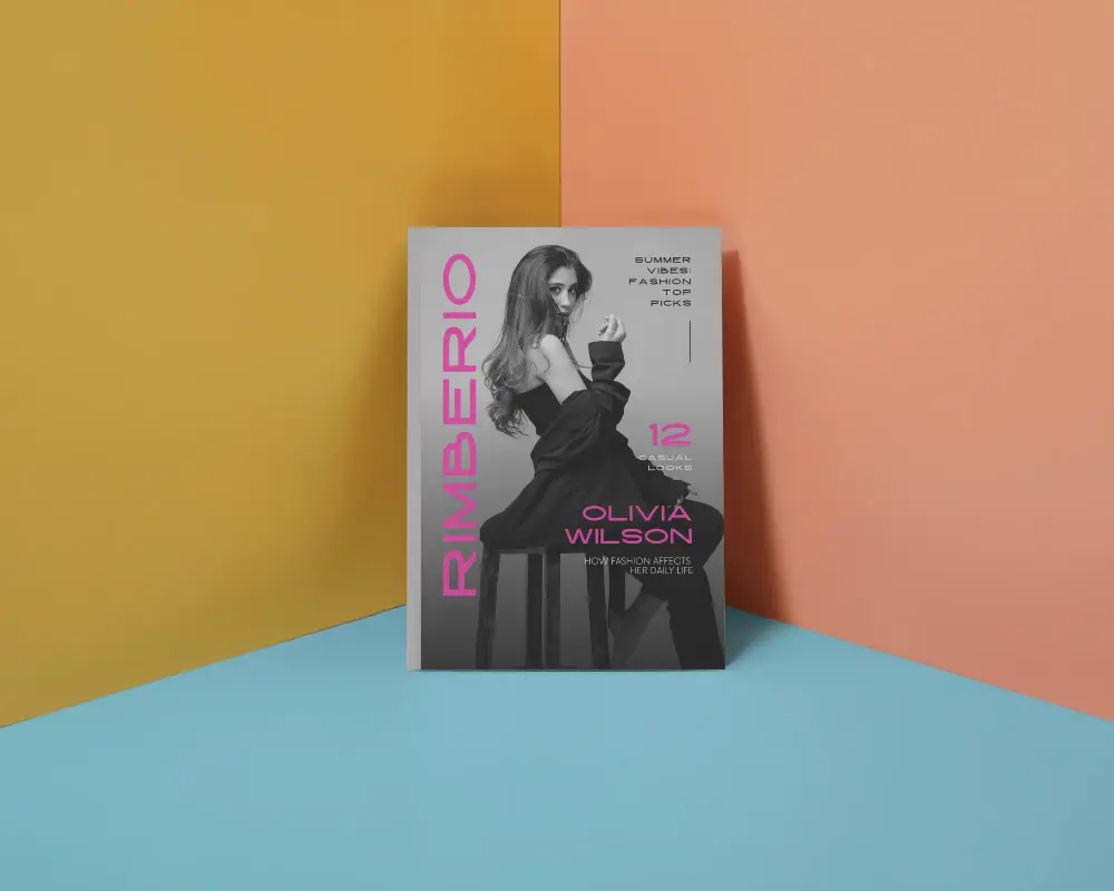 Color Block Studio Magazine Mockup Standing Upright With Bold Pastel Geometric Background
