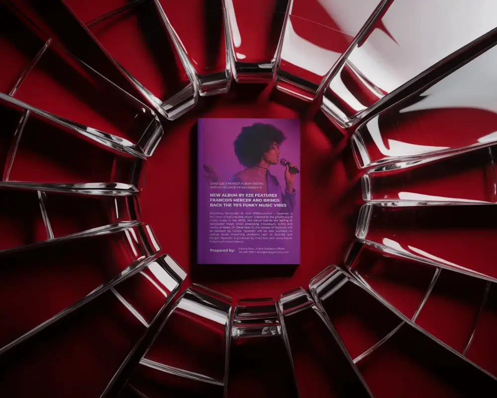 Dramatic Red Glass Circle Magazine Mockup Centered In Abstract Luxury Composition