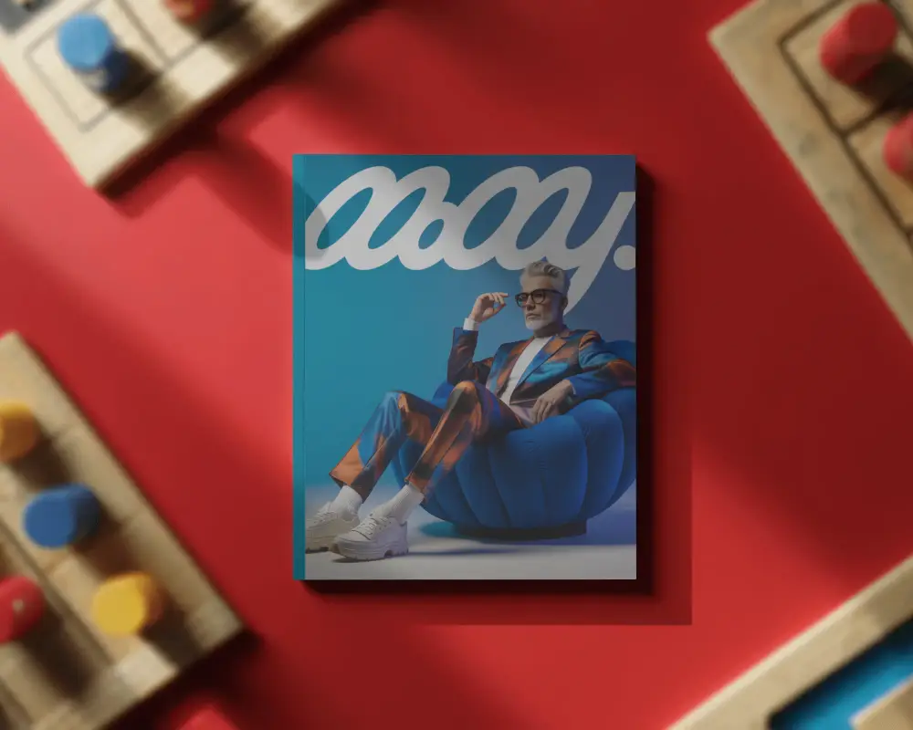 Overhead Red Surface Square Magazine Mockup With Vintage Controls High Contrast Editorial Look