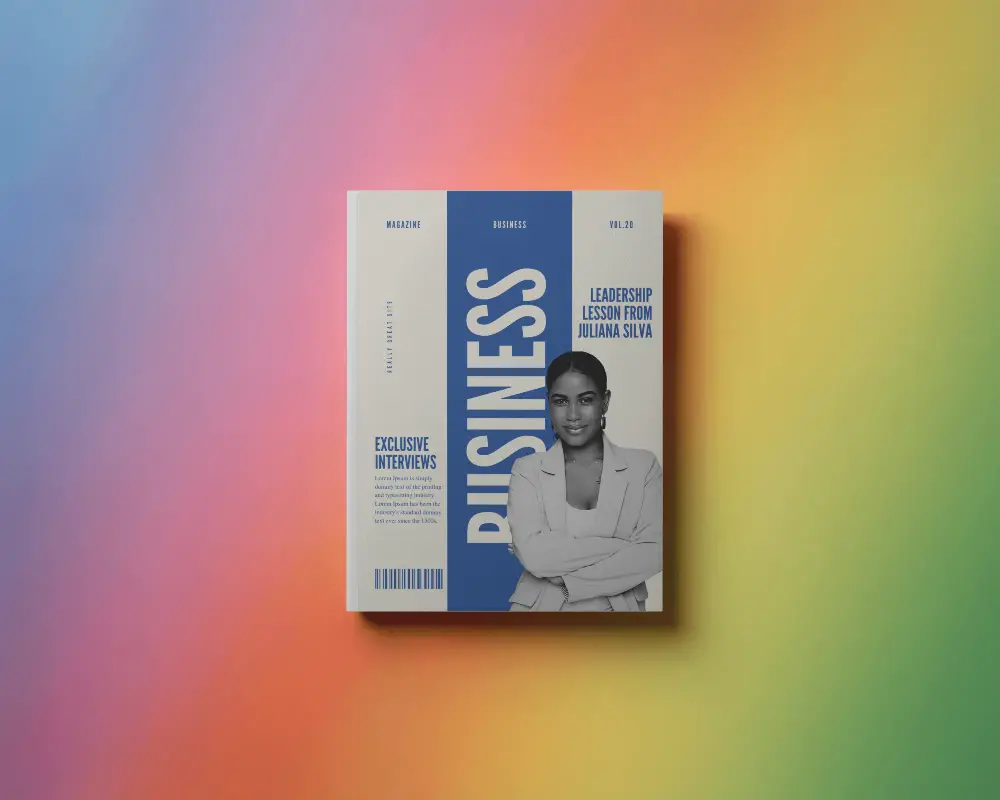 Rainbow Gradient Background Magazine Mockup With Clean Blank Cover Soft Shadow Style