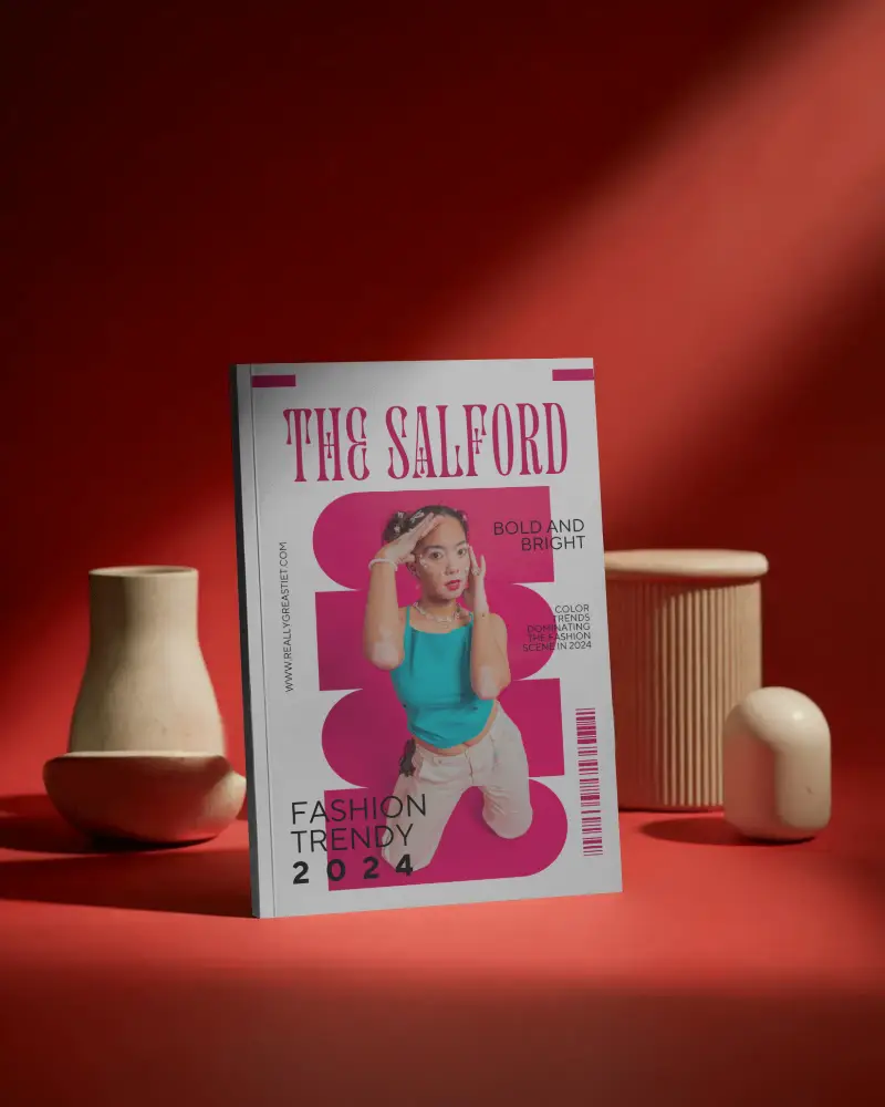 Luxury Red Still Life Magazine Mockup With Ceramic Props And Dramatic Editorial Lighting Style