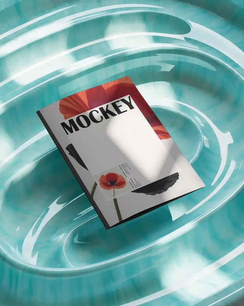 Sleek Magazine Mockup With Realistic Shadow Effects On Curved Glass Surface Presentation