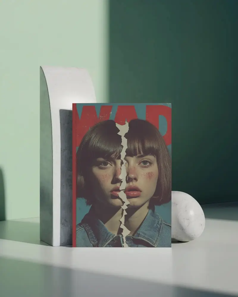 Modern Minimalist Magazine Mockup With Stone Abstract Shapes And Soft Light Shadow Effects