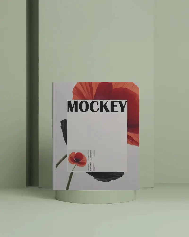 Modern Geometric Interior Magazine Mockup Standing On Cylindrical Base With Clean Composition