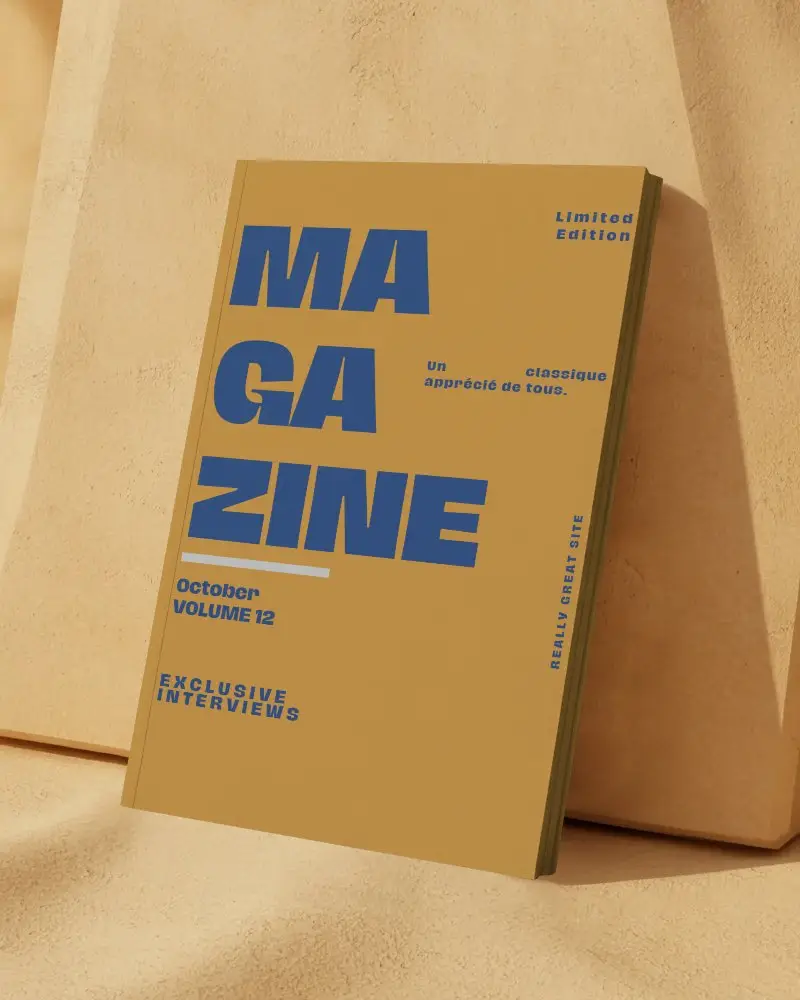 Earth Tone Studio Editorial Magazine Mockup With Soft Shadow Cast And Clean Vertical Format