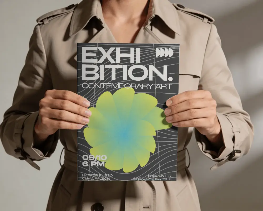 Female In Trench Coat Showing Plain Magazine Mockup For Branding Or Advertising