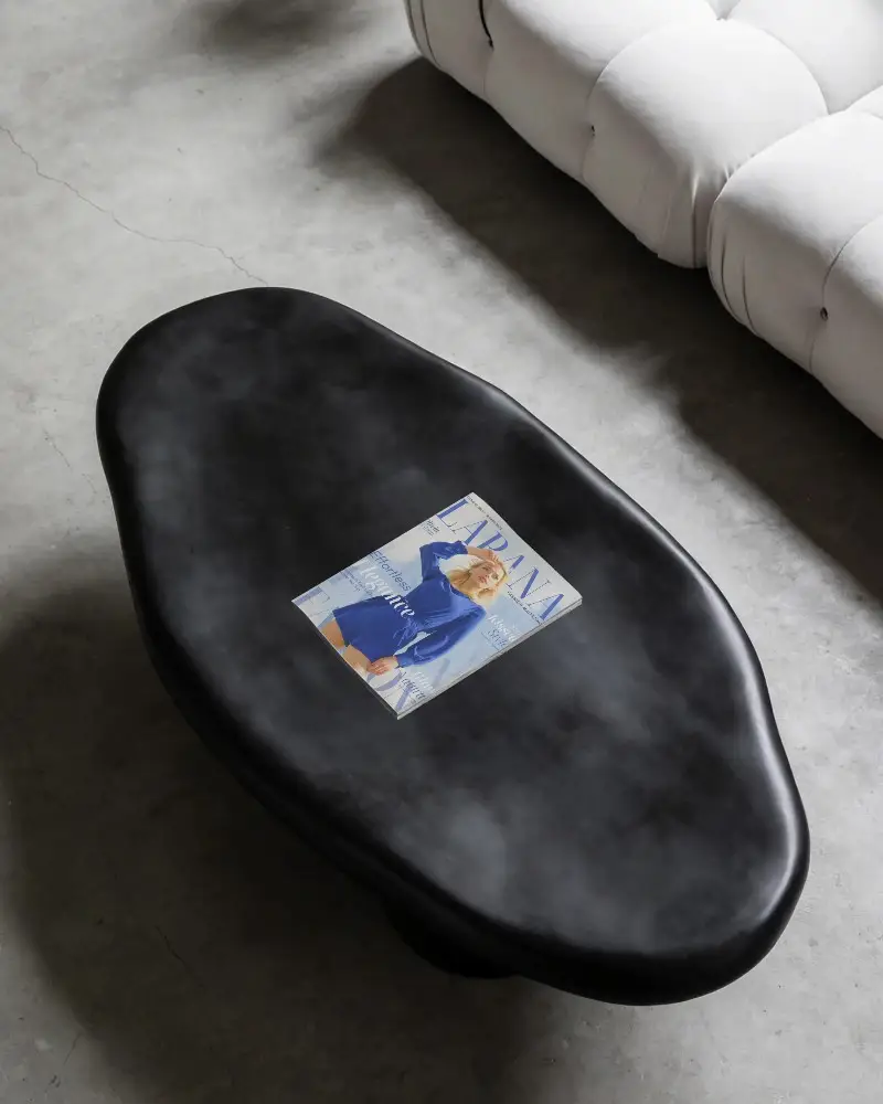 Minimalistic Mockup Magazine On Abstract Modern Table In Stylish Home Interior Design