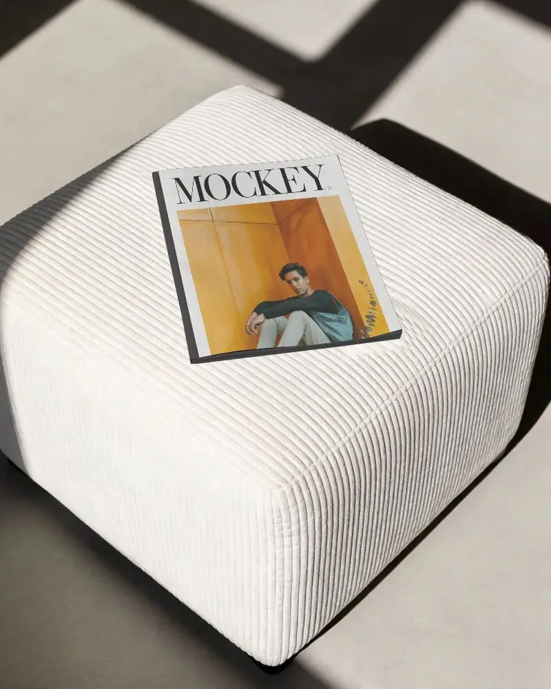 Photorealistic Magazine Mockup With Soft Cushion And Natural Lighting