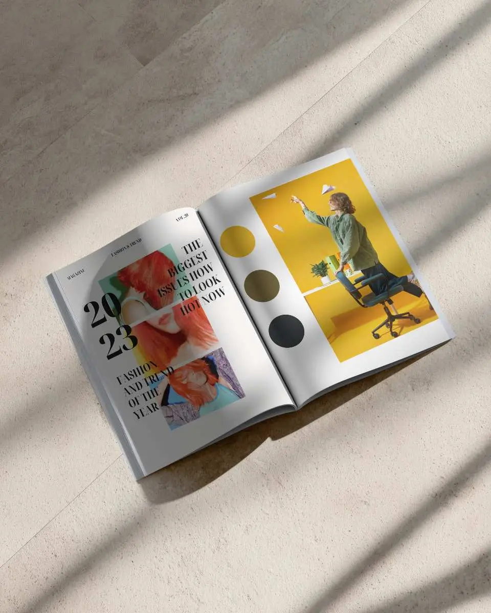 Open Magazine Mockup Mockup On Textured Surface With Natural Light For Design Display