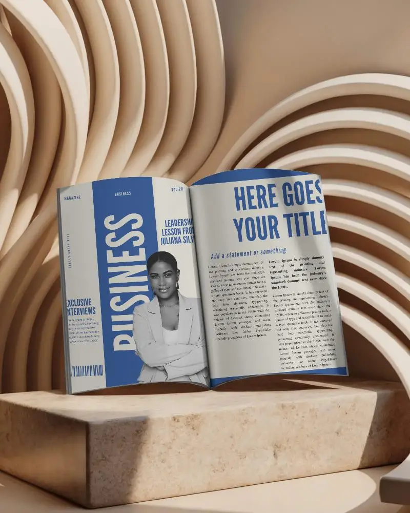 Natural Light Arch Backdrop Open Magazine Mockup On Polished Stone Block With Deep Shadows And Curved Layers For Modern Visual Presentations 0287