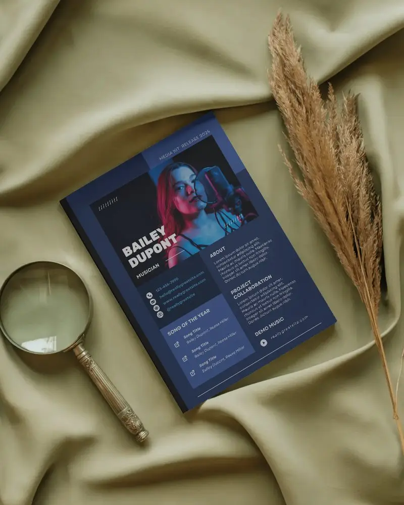 Nature Inspired Magazine Mockup On Soft Green Fabric With Dried Pampas Grass And Vintage Metal Magnifying Glass 0269