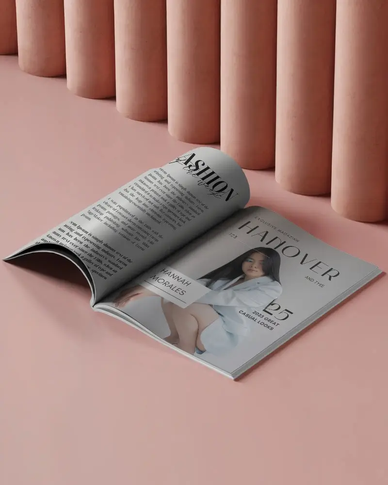 Soft Pink Surface Open Magazine Mockup With Terra Textured Backdrop And Clean Aesthetic Layout For Modern Publishing 0306