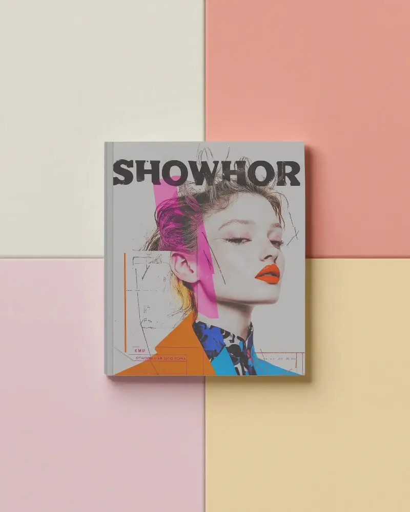 Top View Color Block Magazine Mockup On Geometric Pastel Background Flat Lay Minimal Stationery Style 0263