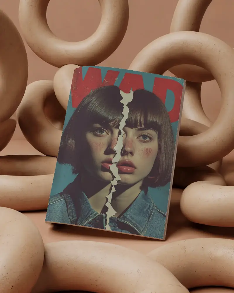 Upright Magazine Mockup With Modern Stone Donut Background In Earthy Tones For Creative Cover Design Presentation 0293