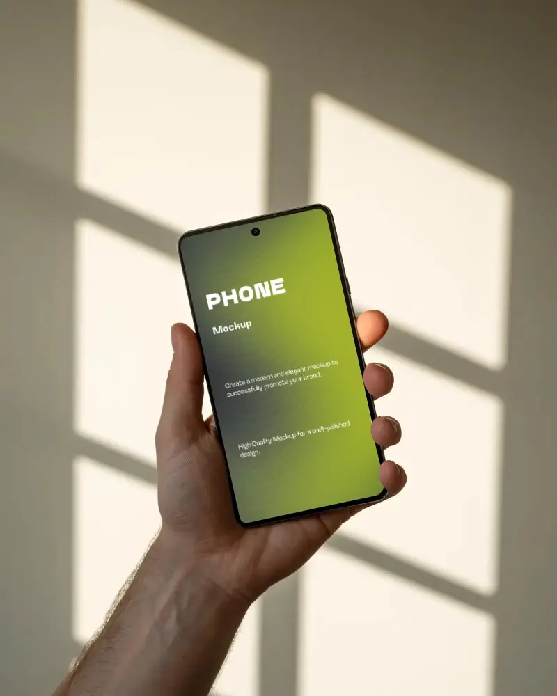 Hand Holding Goggle Pixel Smartphone Mockup With Blank Screen For App Showcase Or Ui Design