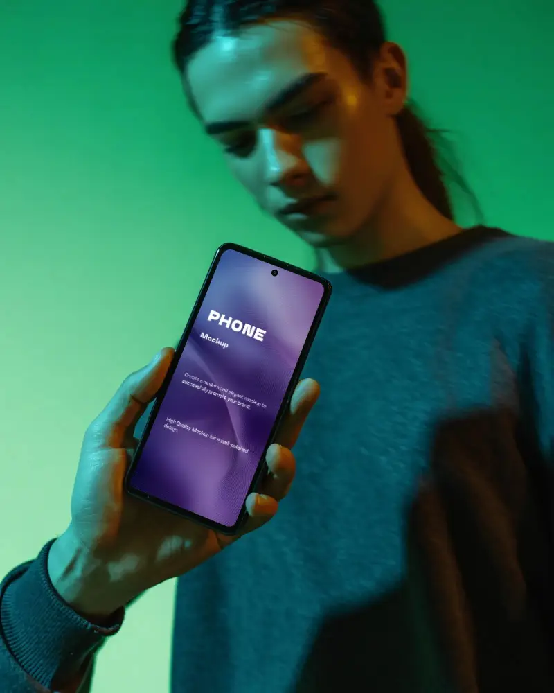 Young Person Holding Modern Goggle Pixel Smartphone Blank Screen Digital Device Mockup