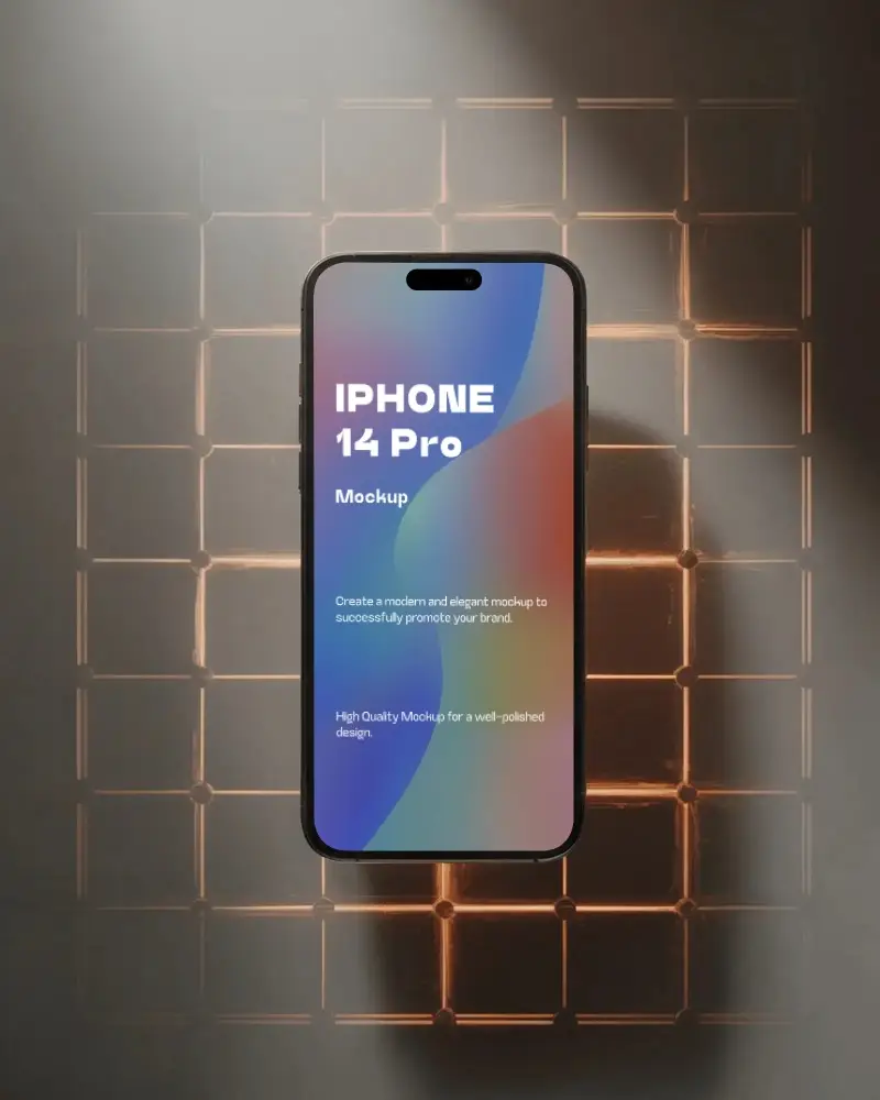 Modern Iphone 14 Pro Mockup Isolated On Abstract Background For App Showcase Or Website Presentation