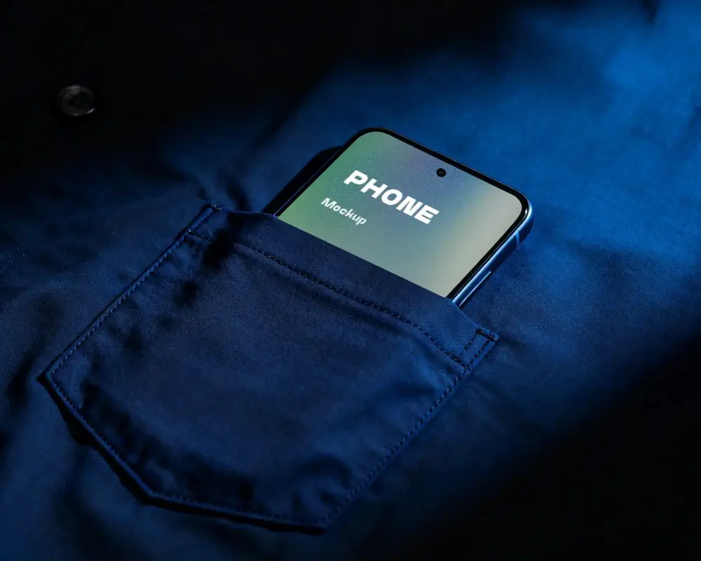 Pocket Google Pixel Phone Mockup With Shirt Fabric Texture And Soft Shadow Light
