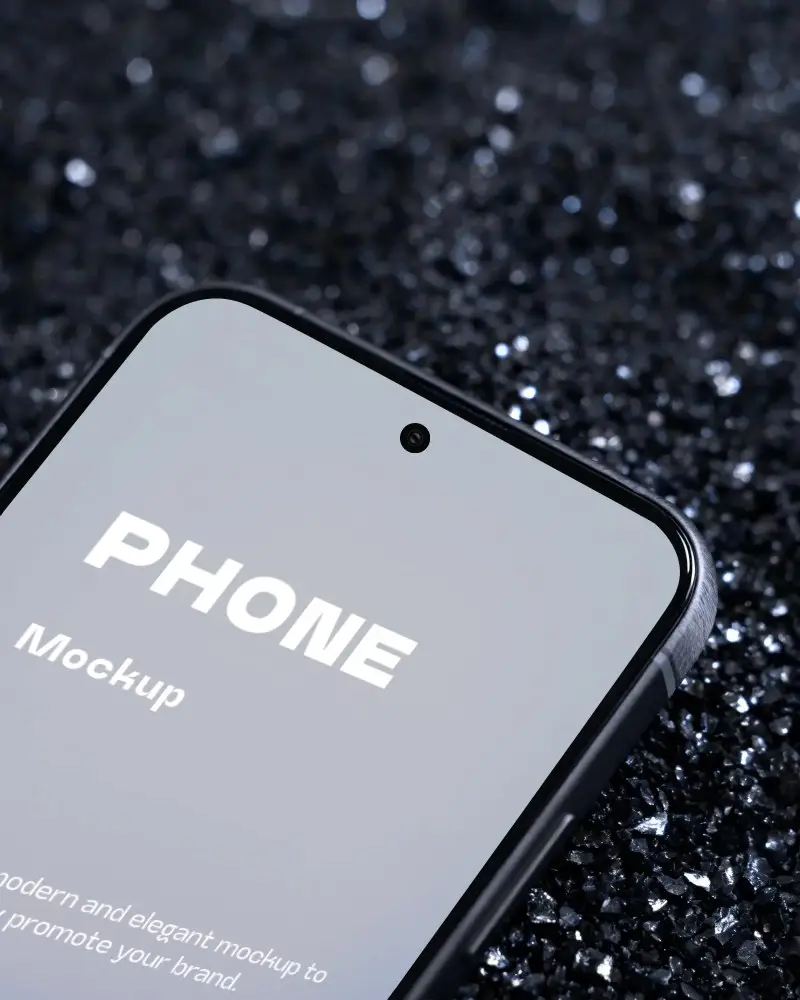 Close Up Google Pixel Mockup With Blank Screen On Crystal Texture Background