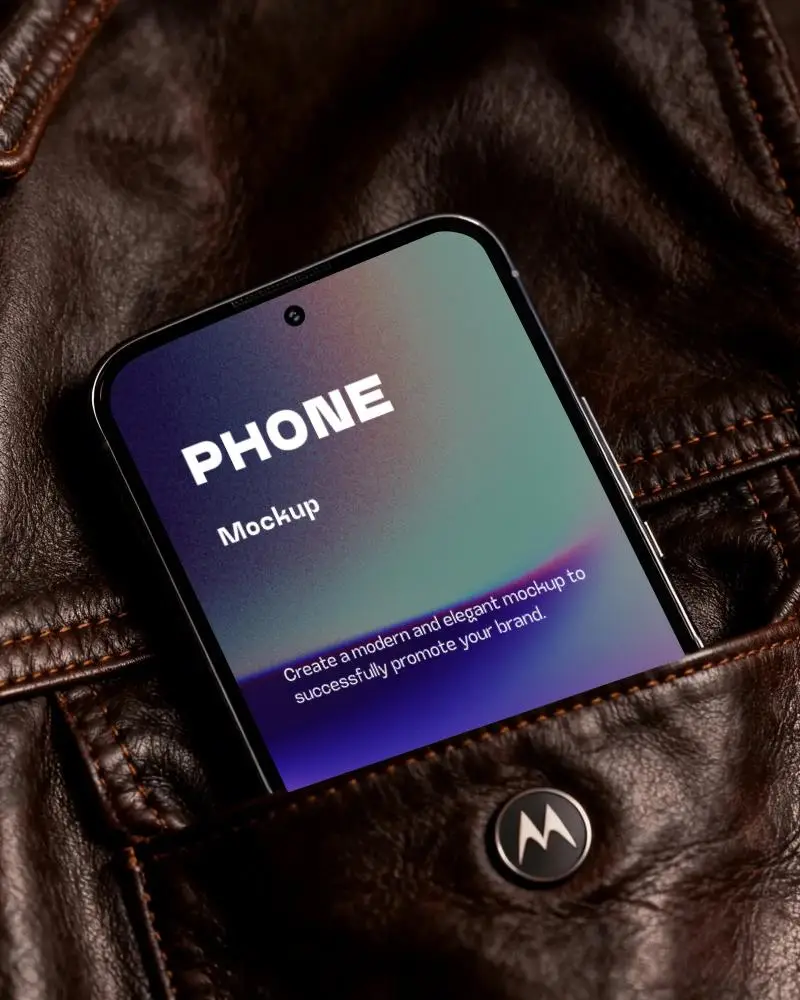 Lifestyle Leather Pocket Motorola Phone Mockup With Premium Texture And Close Up Detail