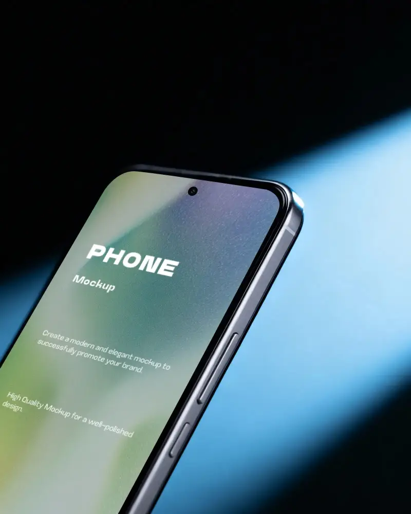 Edge Lit Minimal Samsung Smartphone Mockup With Side Angle And Focused Light Streak