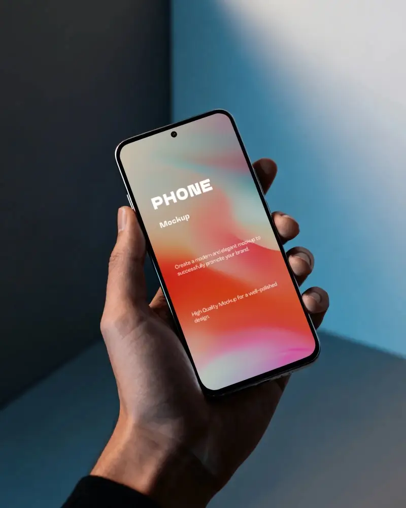 Handheld Nothing Phone Mockup With Clean Background And Soft Directional Light Gradient Wall