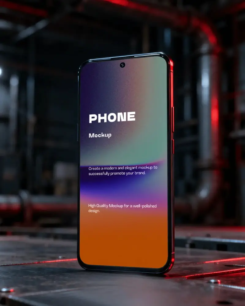 High Quality Samsung Phone Mockup With Dark Metallic Background And Luminescent Details