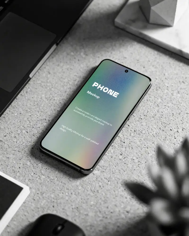 High Resolution Google Pixel Phone Mockup Placed On Organized Workspace For Presentation
