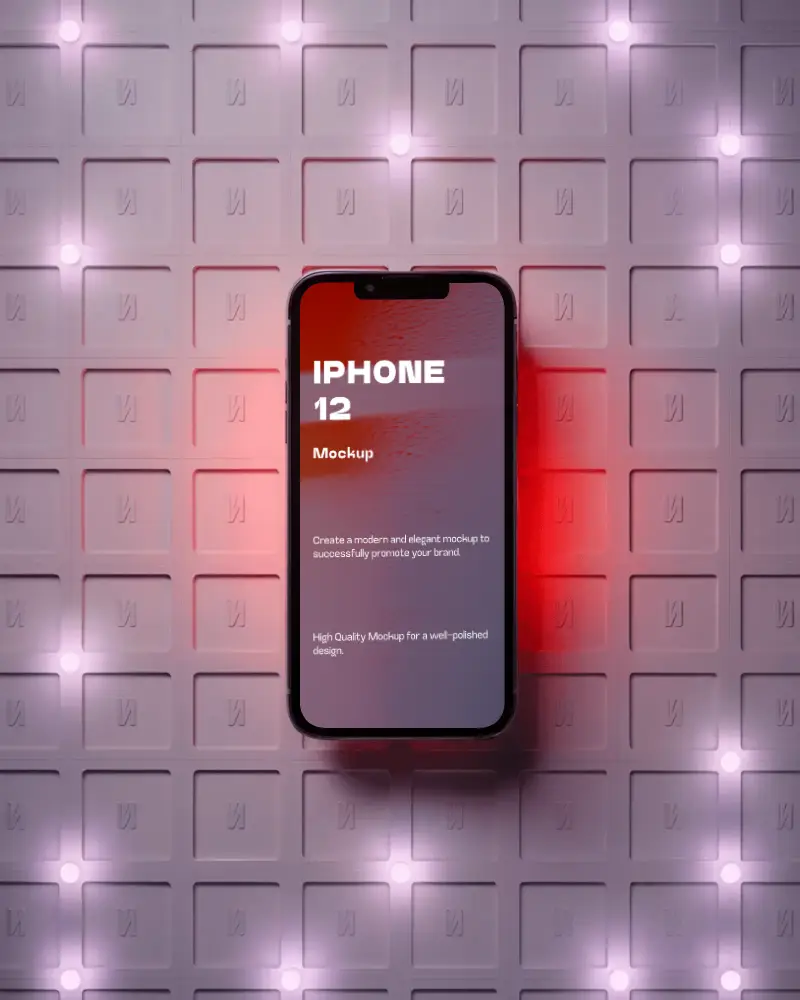 Top View Iphone 12 Mockup With Glowing Light Background For App Showcase Or Advertising Pitch