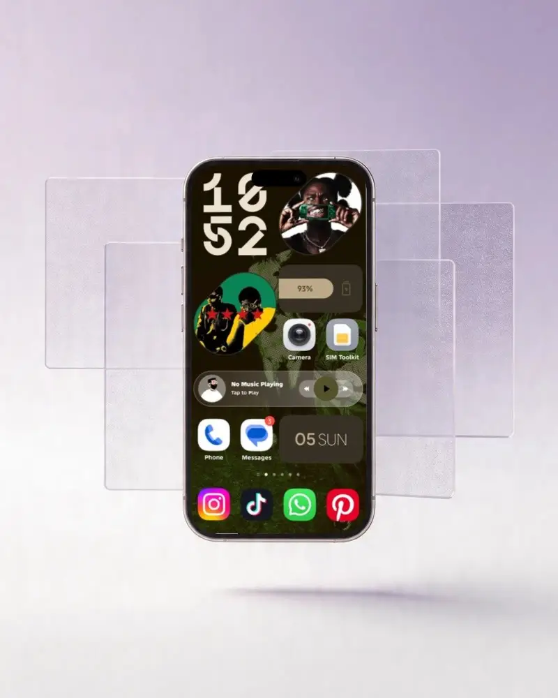 Sleek Iphone 15 Pro Mockup Floating With Transparent Overlays For App Showcase Or Web Design