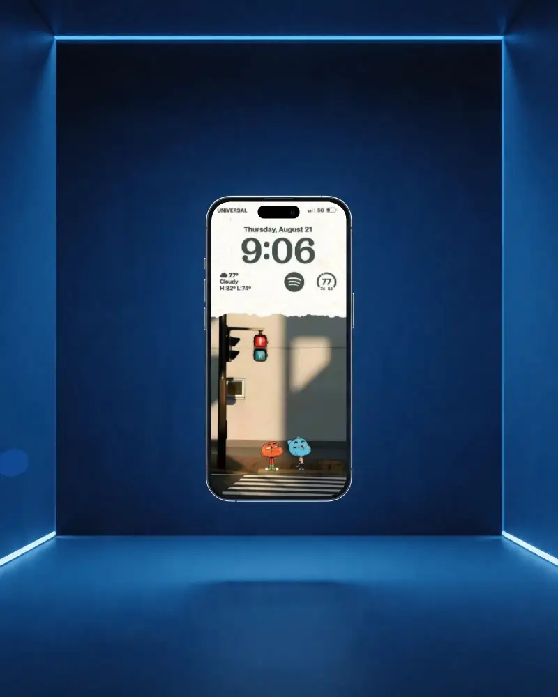 Sleek Iphone 17 Mockup Floating In Modern Minimalist Luminous Blue Room Background For Tech