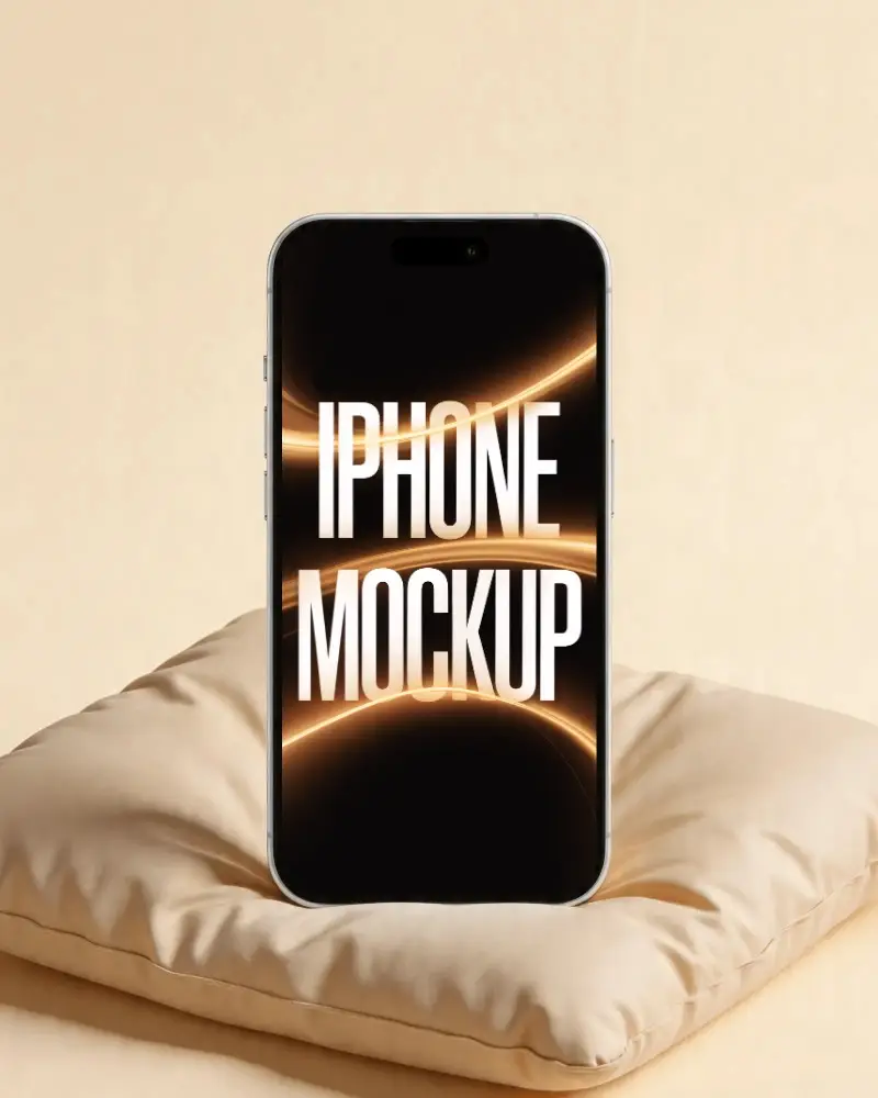 Sleek Iphone 16 Pro Mockup Modern Minimalist Smartphone Display On Soft Pillow Background
