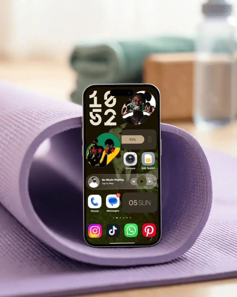 Minimalist Iphone 17 Pro Max Mockup On Textured Yoga Mat For Mobile App Portfolio Display