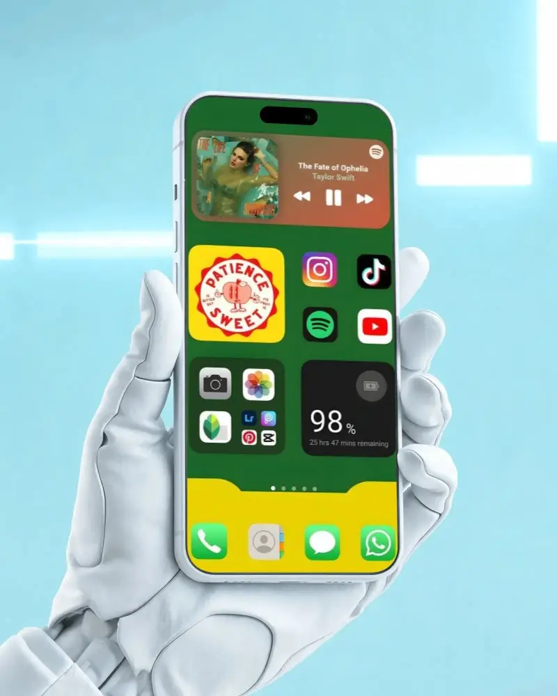 Futuristic Robotic Hand Holding Iphone 17 Pro Mockup For Technology App Presentation