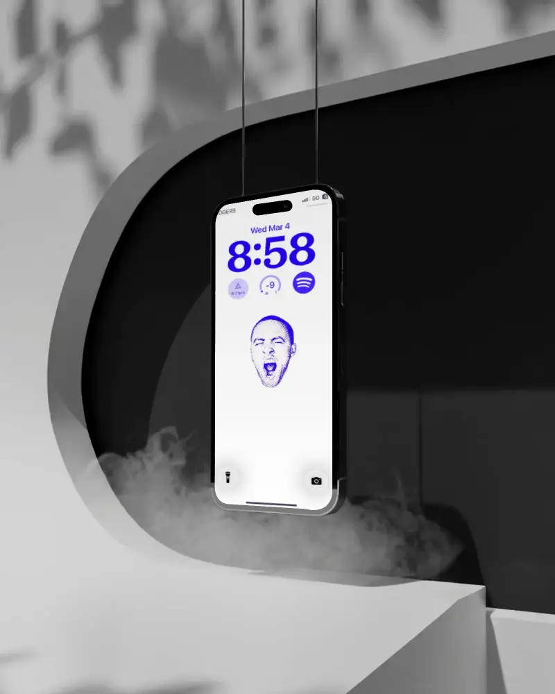 Hanging Iphone 17 Pro Max Mockup With Dark Blank Screen Showcasing Digital Device In Futuristic