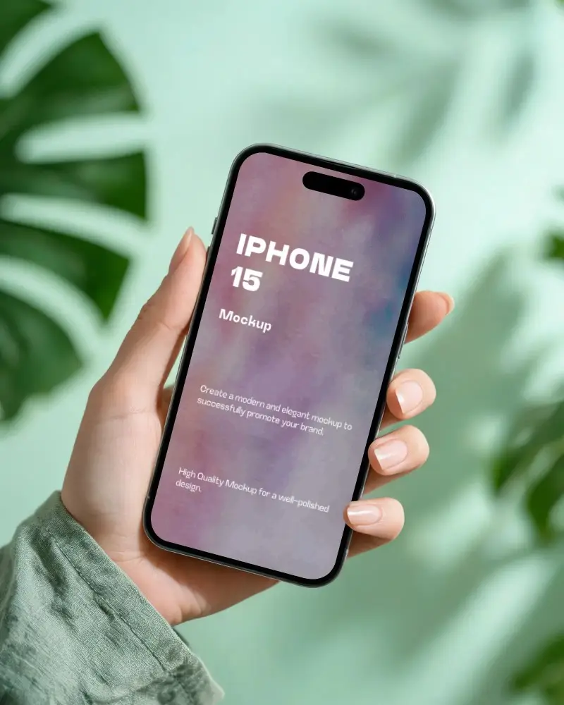 Hand Holding Iphone 15 Mockup With Blank Screen Minimalist Modern Design For App Promotion