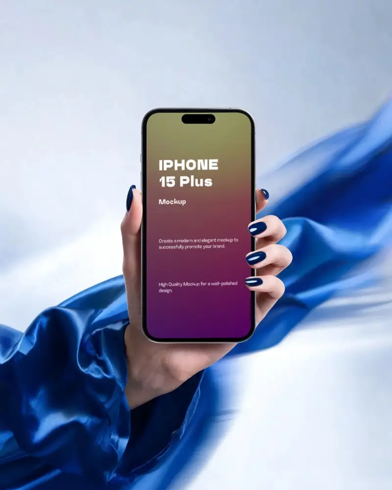 Sleek Iphone 15 Plus Mockup In Hand Portrait Format With White Screen For Advertising Use