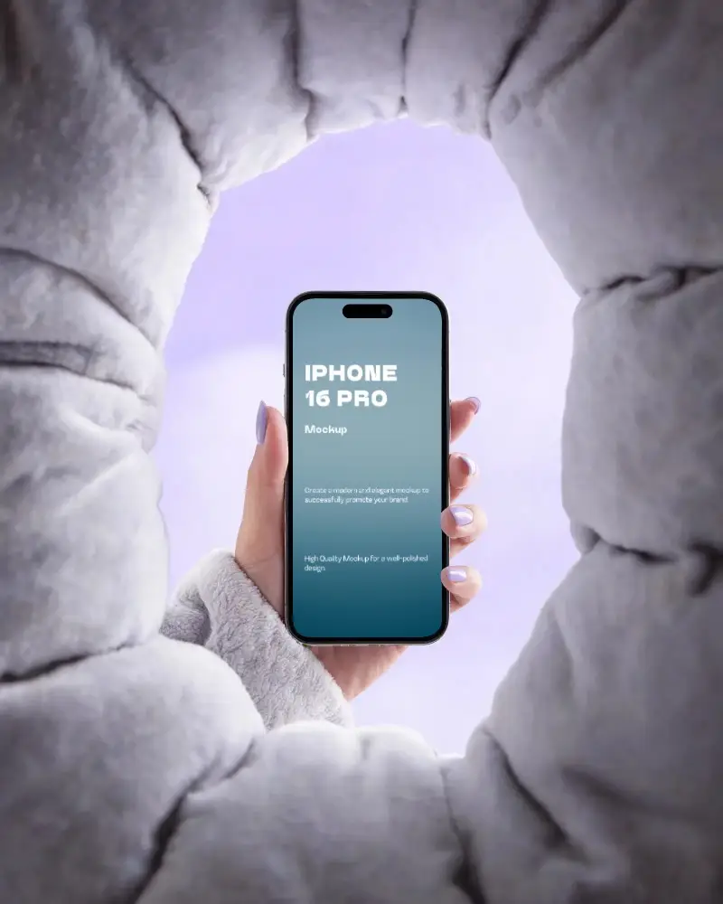 Hand Holding Iphone 16 Pro Mockup Blank Screen Technology Device Digital Marketing Presentation