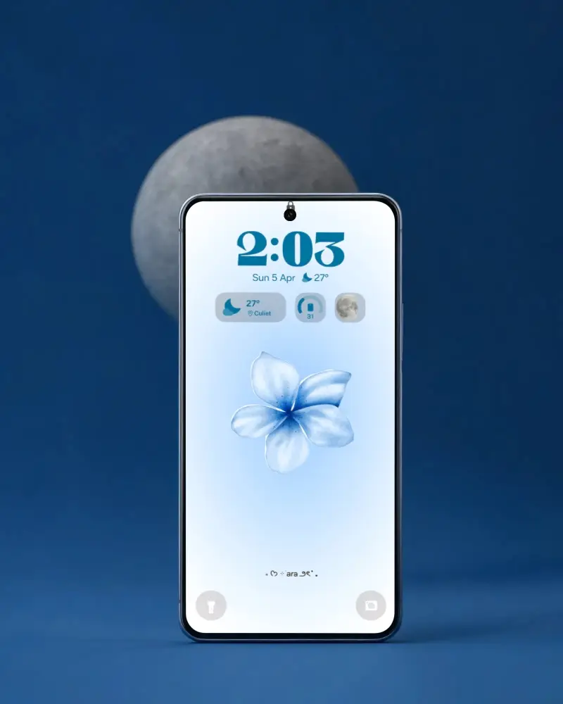 Modern Samsung Phone Mockup With Full Screen Display In Front Of Round Object Background
