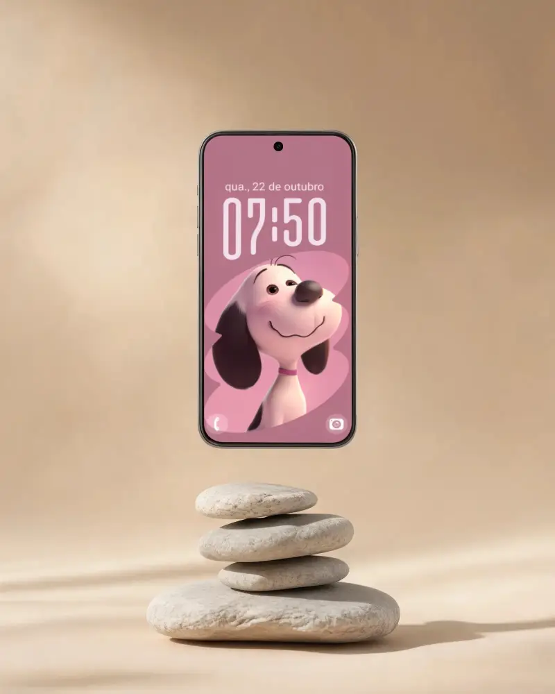 Samsung Phone Mockup Above Smooth Stacked Rocks On Simple Neutral Color Background