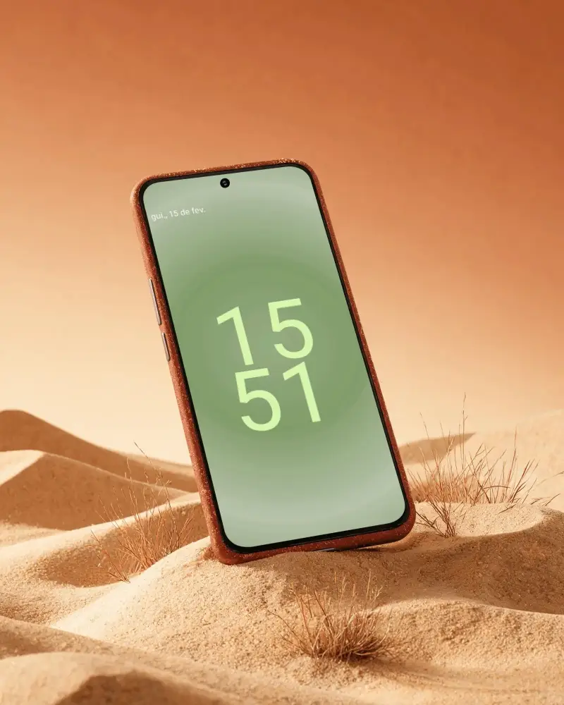 Sleek Samsung Smartphone Mockup Angled On Rough Sand Background With Desert Themed Setting