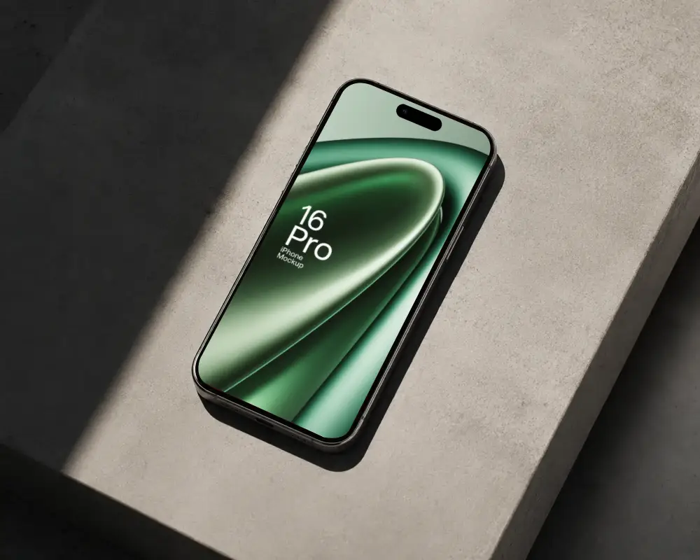 Sleek Minimalist Iphone 16 Mockup With Black Screen On Concrete Textured Surface High Resolution