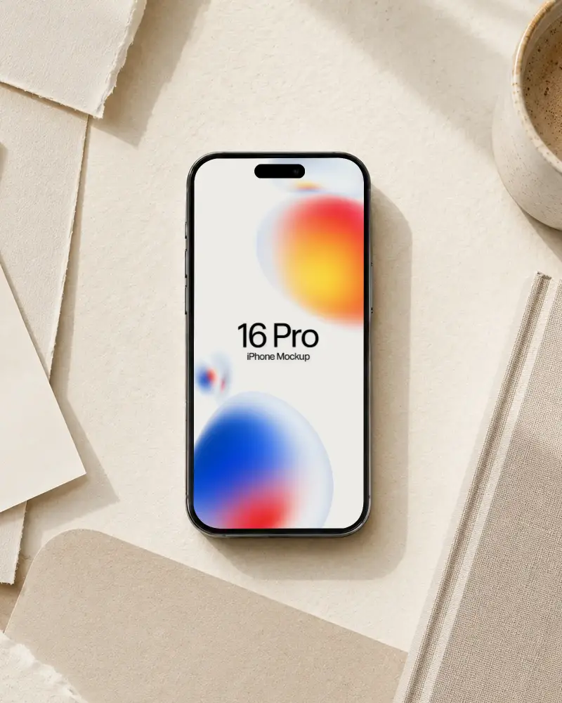 Realistic Iphone Mockup 16 Pro With Blank Display On Neutral Surface For Mobile Ui Showcase