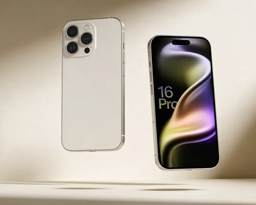 Sleek Modern Iphone 16 Pro Mockup Showcasing Front And Back Views In Realistic Floating Position