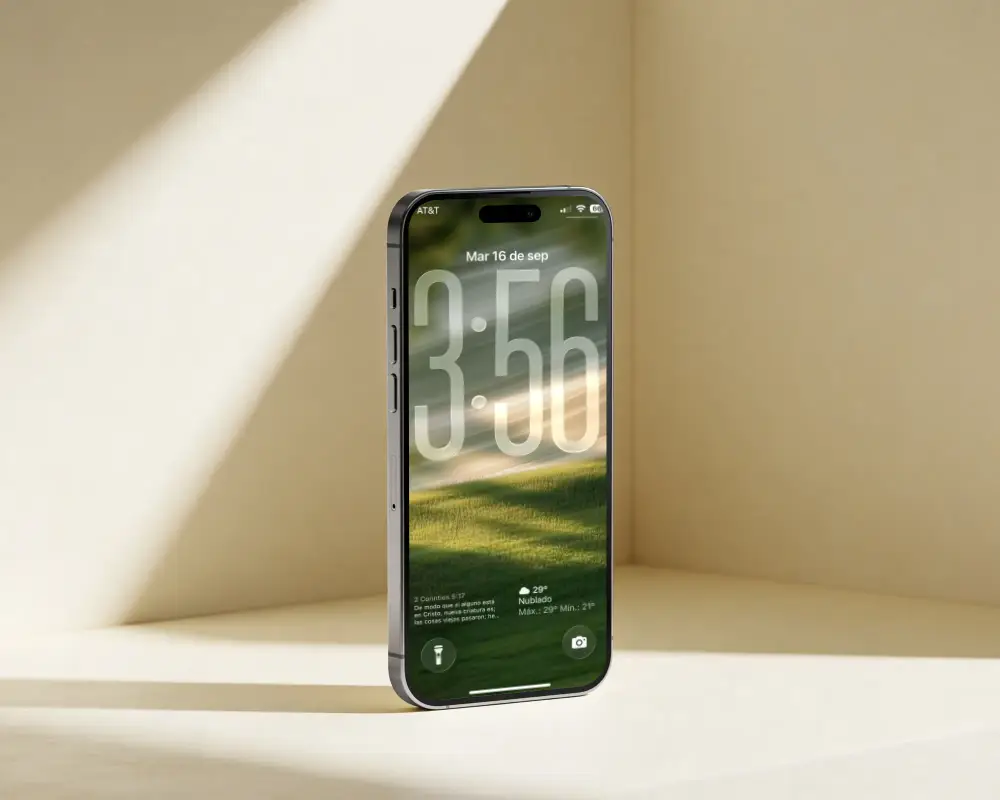 Sleek Modern Iphone 16 Mockup Standing In Minimalist Light And Shadow Setting Perfect App Showcase