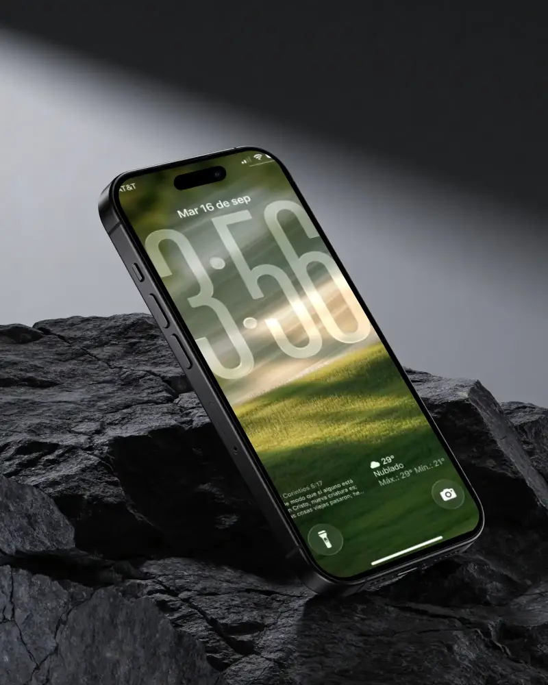 Sleek Modern Iphone 16 Mockup On Rough Textured Stone Background Angled Display Design