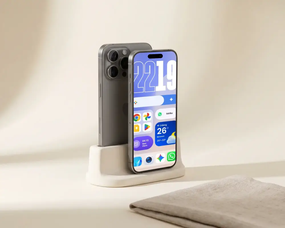 Sleek Iphone 14 Pro Mockups Positioned In Elegant Seamless Phone Holder For Showcase