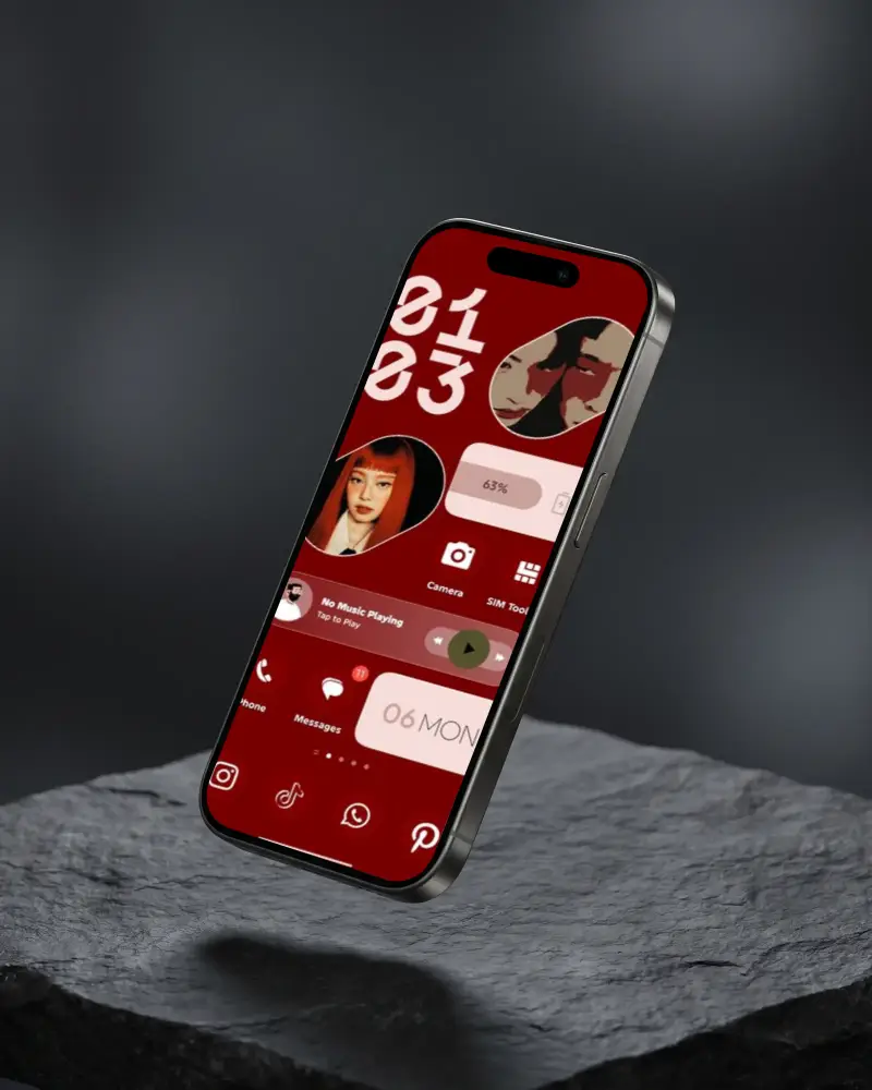 Premium Iphone 16 Mockup Hovering Above Stone Surface Ideal For Modern App Marketing